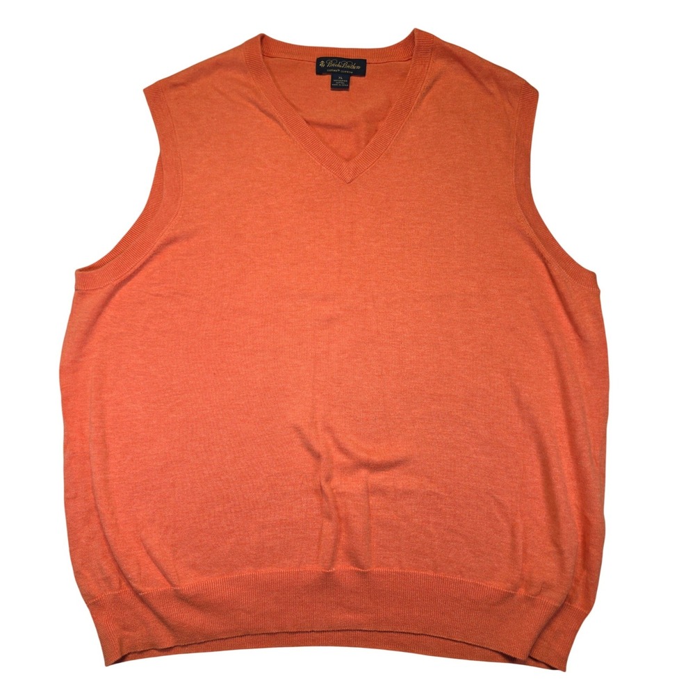 Brooks Brothers Mens XL Orange Supima Cotton V-Neck Sweater Vest Layering Knit